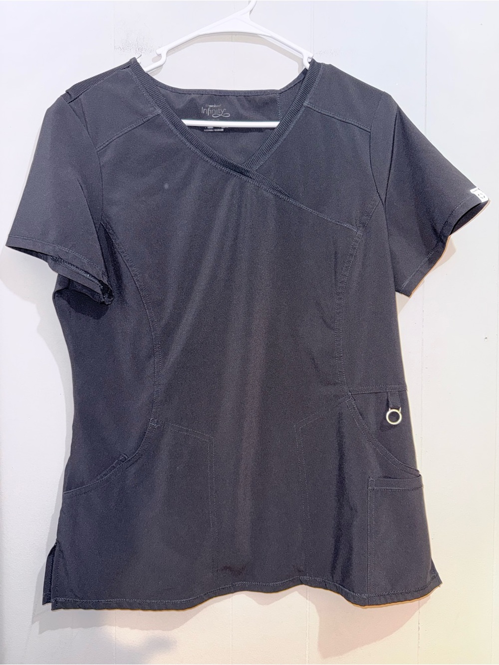 Cherokee Infinity Mock Wrap Scrub Top Black Medium EUC 2625A